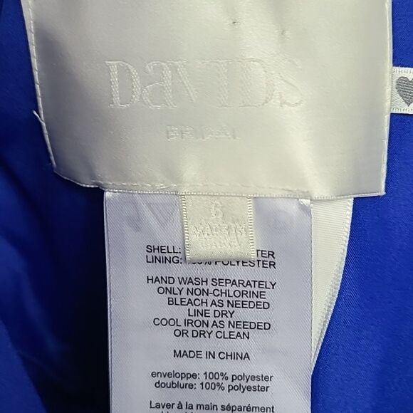 David's Bridal Short Crinkle Chiffon Cascade Dress Blue Bridesmaid Prom Size 6 - Picture 7 of 10